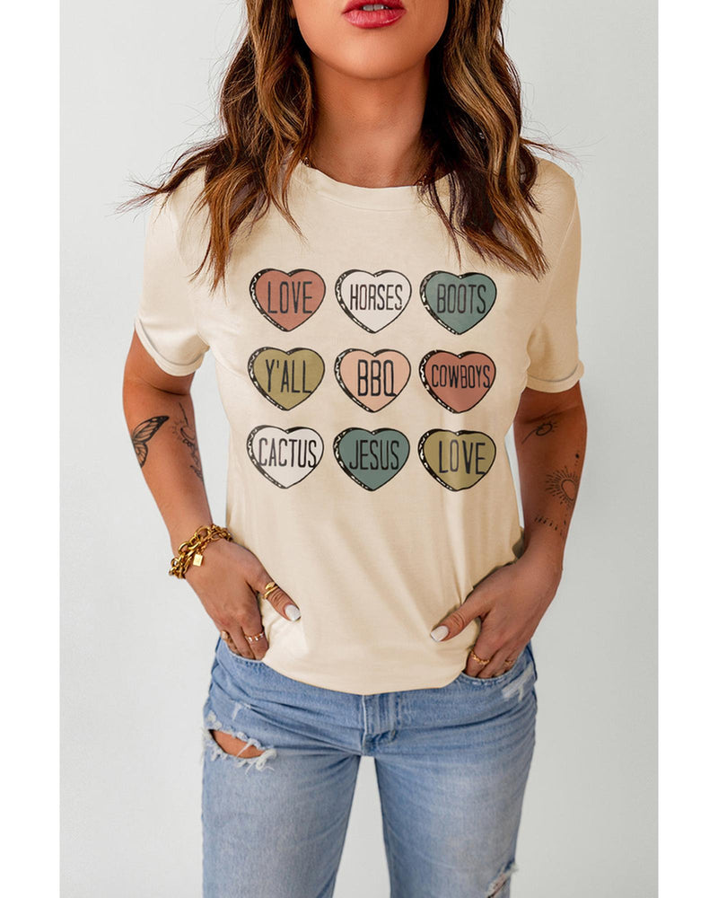 Azura Exchange Heart Shaped Letters Print Crewneck Graphic Tee