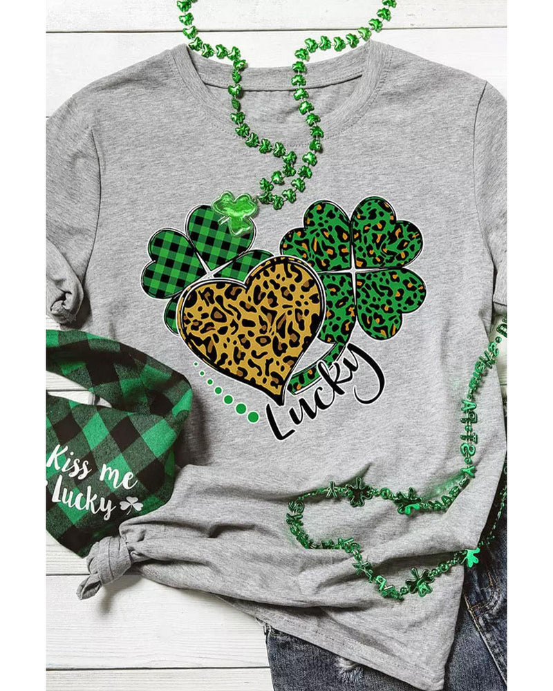 Azura Exchange Leopard Plaid Heart Clover Graphic Print T-Shirt