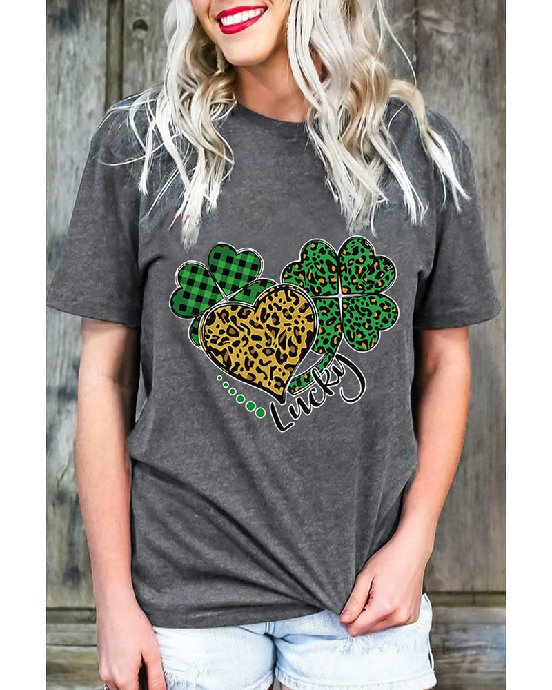 Azura Exchange Leopard Plaid Heart Clover Graphic Print T-Shirt