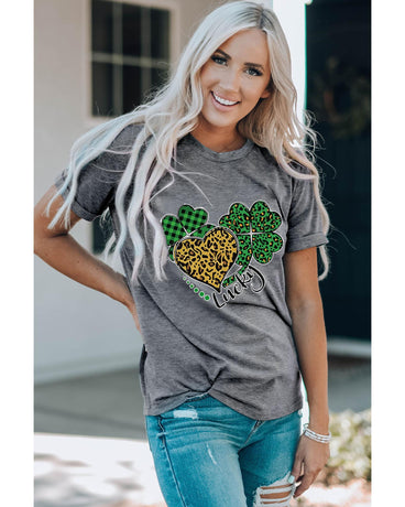 Azura Exchange Leopard Plaid Heart Clover Graphic Print T-Shirt