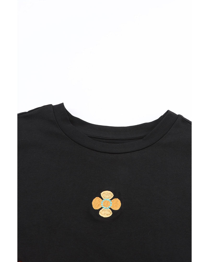 Azura Exchange Embroidered Flower Short Sleeve Tee
