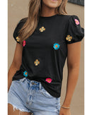 Azura Exchange Embroidered Flower Short Sleeve Tee