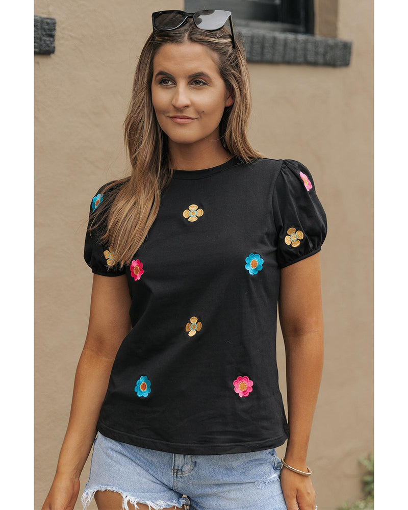 Azura Exchange Embroidered Flower Short Sleeve Tee