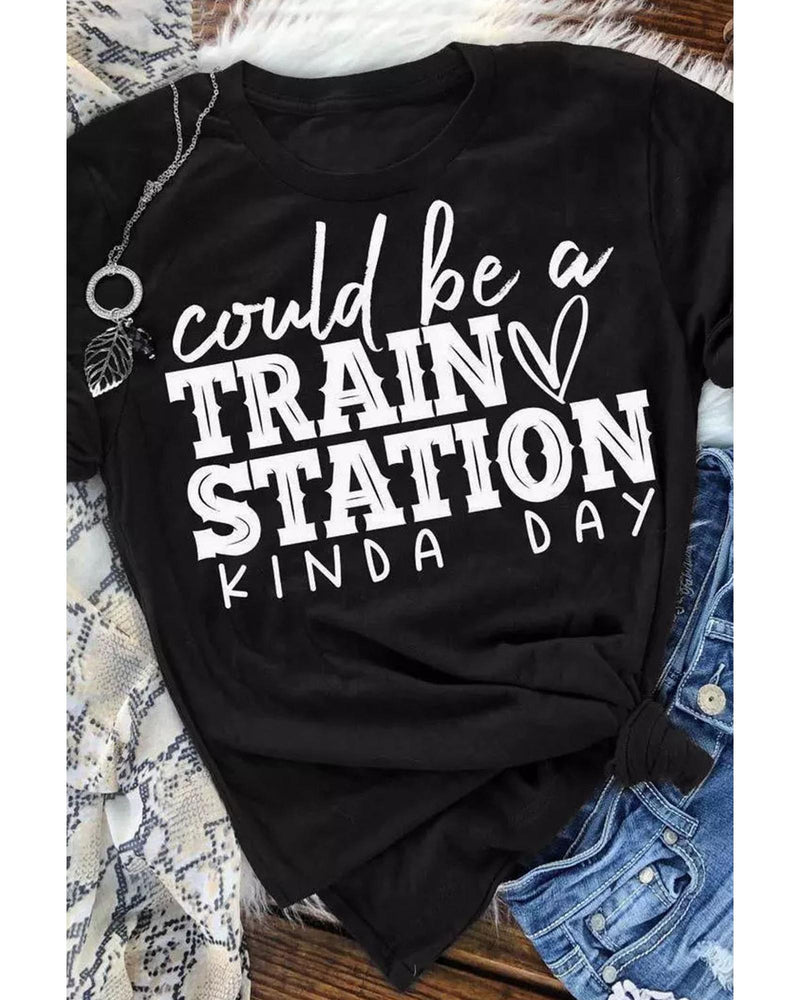Black Could be a TRAIN STATION KINDA DAY Graphic Tee - S