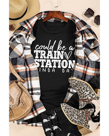 Black Could be a TRAIN STATION KINDA DAY Graphic Tee - S