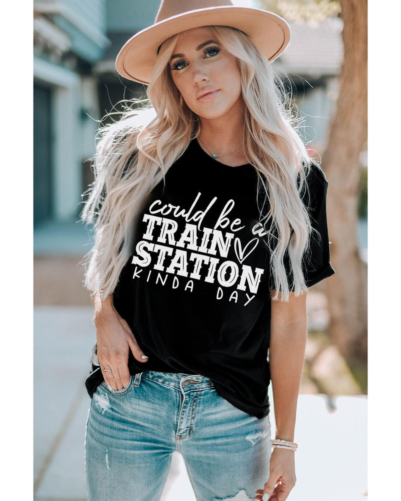 Black Could be a TRAIN STATION KINDA DAY Graphic Tee - S