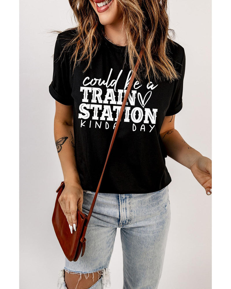 Black Could be a TRAIN STATION KINDA DAY Graphic Tee - S