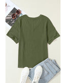 Azura Exchange Jungle Green Corded V Neck Chest Pocket Loose T-shirt - L