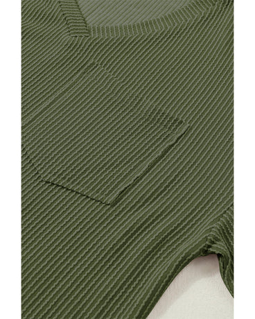 Azura Exchange Jungle Green Corded V Neck Chest Pocket Loose T-shirt - XL