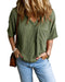 Azura Exchange Jungle Green Corded V Neck Chest Pocket Loose T-shirt - XL