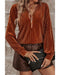 Chestnut Half Zip V Neck Ribbed Velvet Top - S