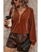 Chestnut Half Zip V Neck Ribbed Velvet Top - S