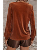 Chestnut Half Zip V Neck Ribbed Velvet Top - S