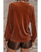 Chestnut Half Zip V Neck Ribbed Velvet Top - S