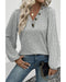 Azura Exchange Light Grey Buttoned V Neck Ribbed Puff Sleeve Top - S
