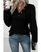 Azura Exchange Black Buttoned V Neck Ribbed Puff Sleeve Top - M