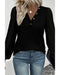 Azura Exchange Black Buttoned V Neck Ribbed Puff Sleeve Top - M