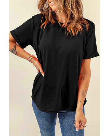 Black Casual Plain Crew Neck Tee - 2XL