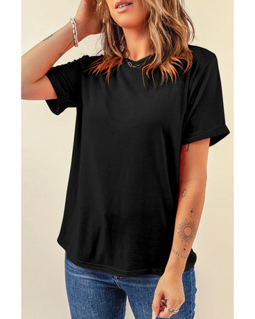Black Casual Plain Crew Neck Tee - 2XL