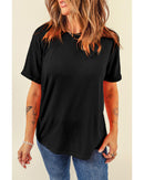 Black Casual Plain Crew Neck Tee - 2XL