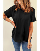 Black Casual Plain Crew Neck Tee - M