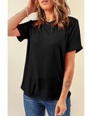 Black Casual Plain Crew Neck Tee - M