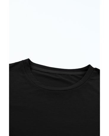 Black Casual Plain Crew Neck Tee - M