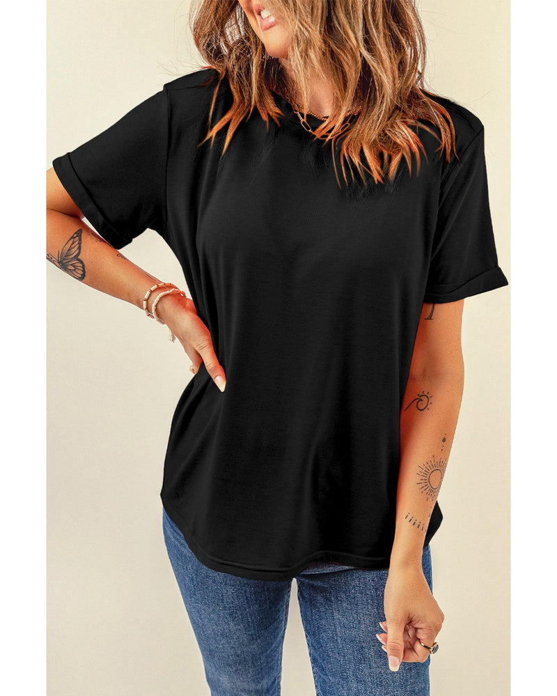 Black Casual Plain Crew Neck Tee - S