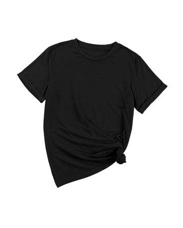 Black Casual Plain Crew Neck Tee - S
