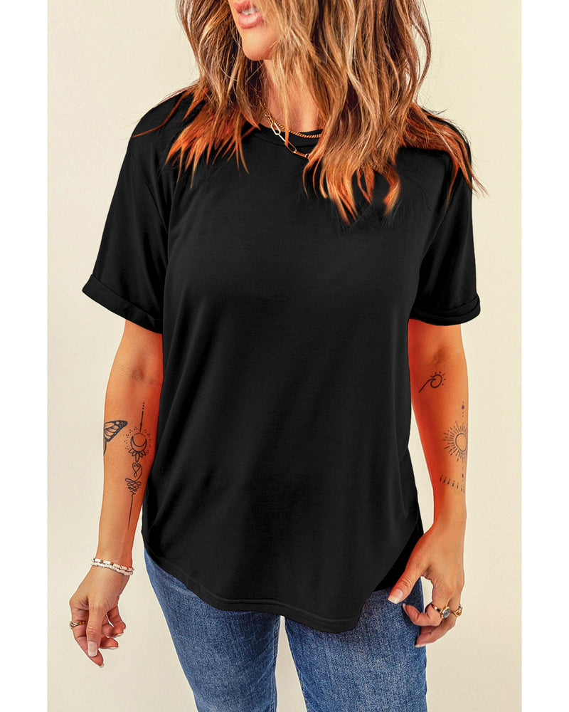 Black Casual Plain Crew Neck Tee - XL