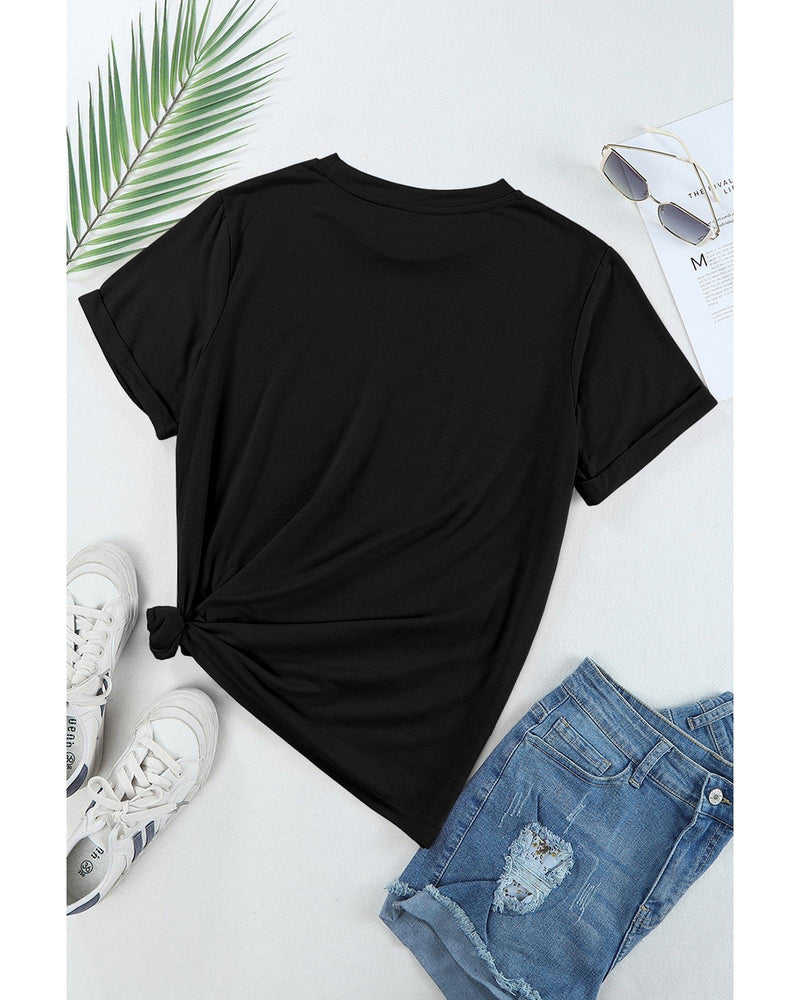Black Casual Plain Crew Neck Tee - XL