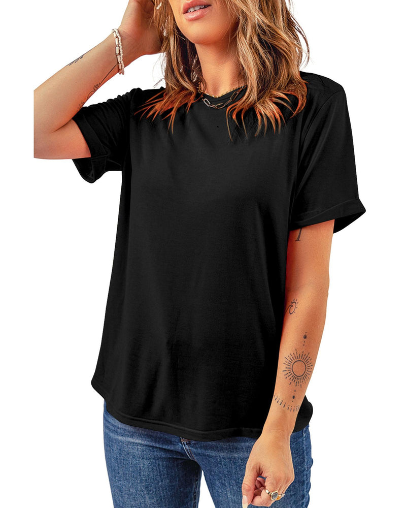 Black Casual Plain Crew Neck Tee - XL