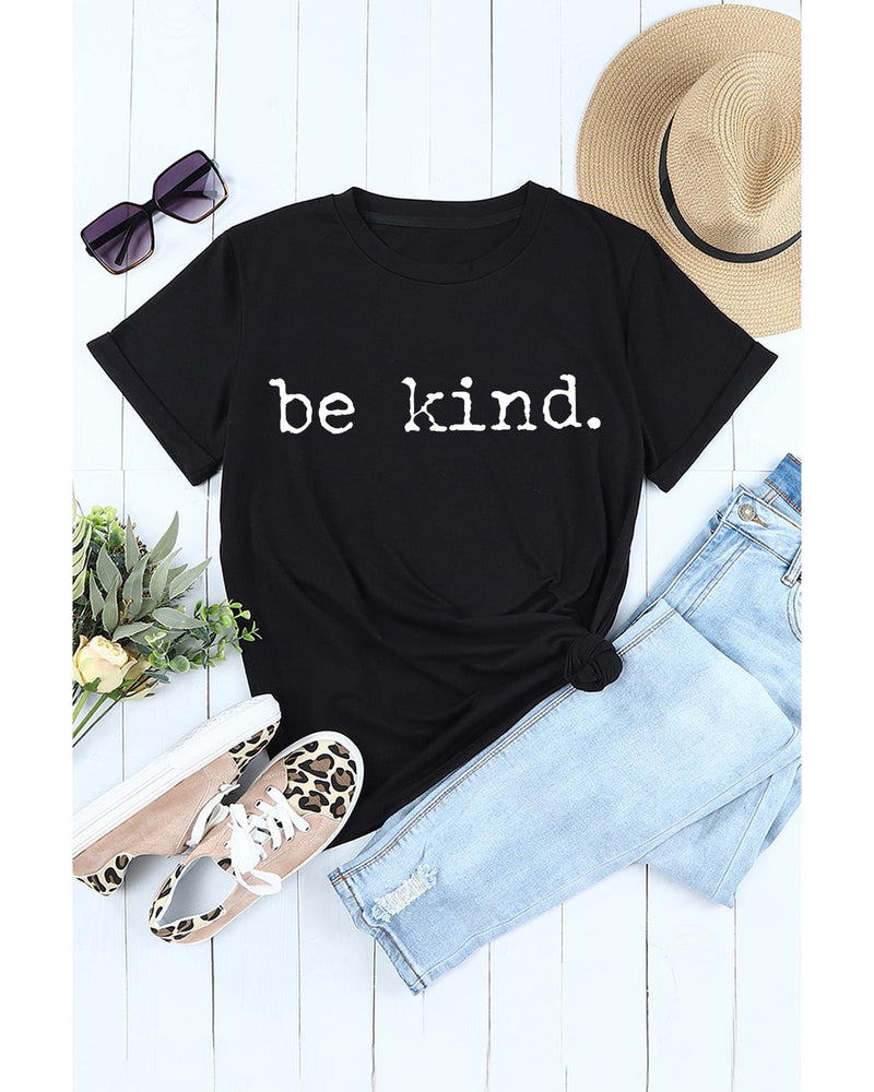 Black be kind Letter Print Round Neck Casual T Shirt - 2XL