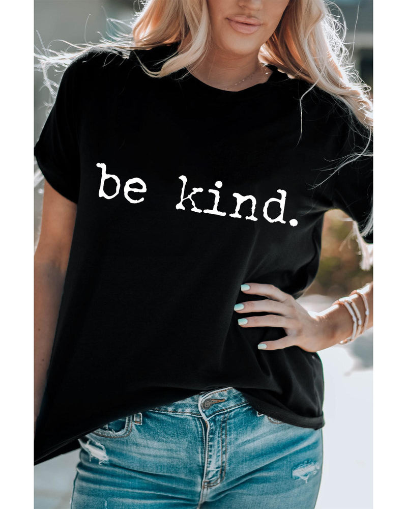 Black be kind Letter Print Round Neck Casual T Shirt - XL