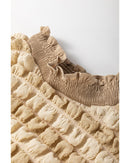 Beige Textured Mock Neck Short Sleeve Blouse - S