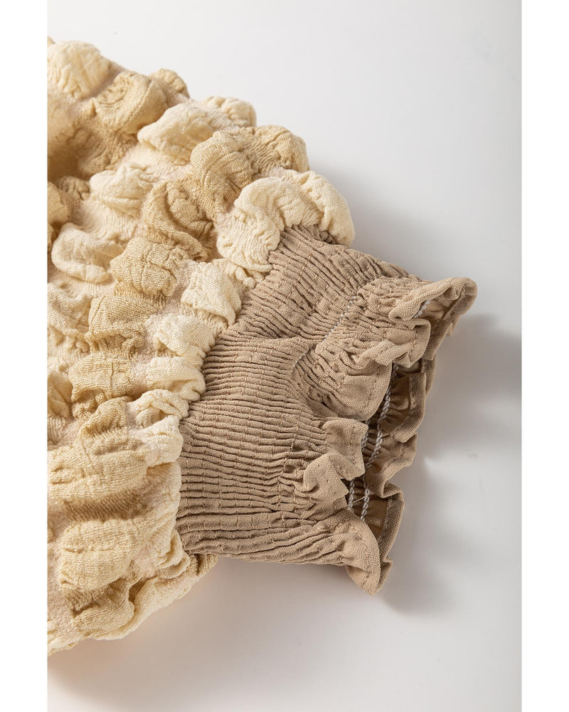 Beige Textured Mock Neck Short Sleeve Blouse - S