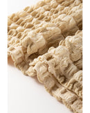 Beige Textured Mock Neck Short Sleeve Blouse - S