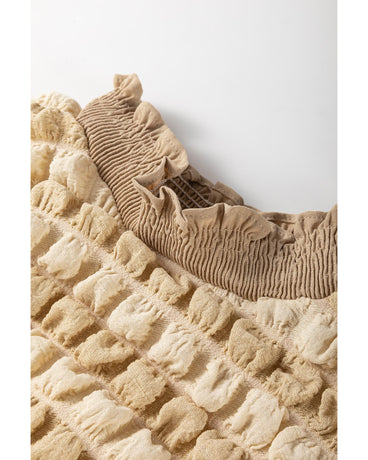 Beige Textured Mock Neck Short Sleeve Blouse - XL