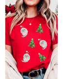 Red Santa Clause Christmas Tree Print Tee -