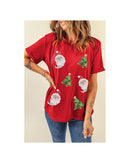 Red Santa Clause Christmas Tree Print Tee -