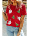 Red Santa Clause Christmas Tree Print Tee -