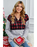 Azura Exchange Plaid Splicing Pocketed Hoodie - L