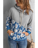 Azura Exchange Floral Splicing Cowl Neck Hoodie - L