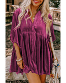 Azura Exchange Pitaya Pink 3/4 Sleeve Tunic Babydoll Velvet Shirt - M