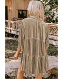 Azura Exchange Pale Khaki 3/4 Sleeve Tunic Babydoll Velvet Shirt - L
