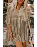 Azura Exchange Pale Khaki 3/4 Sleeve Tunic Babydoll Velvet Shirt - M