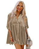 Azura Exchange Pale Khaki 3/4 Sleeve Tunic Babydoll Velvet Shirt - XL