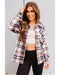 Azura Exchange Pink Geometric Plaid Print Pocketed Shacket - L
