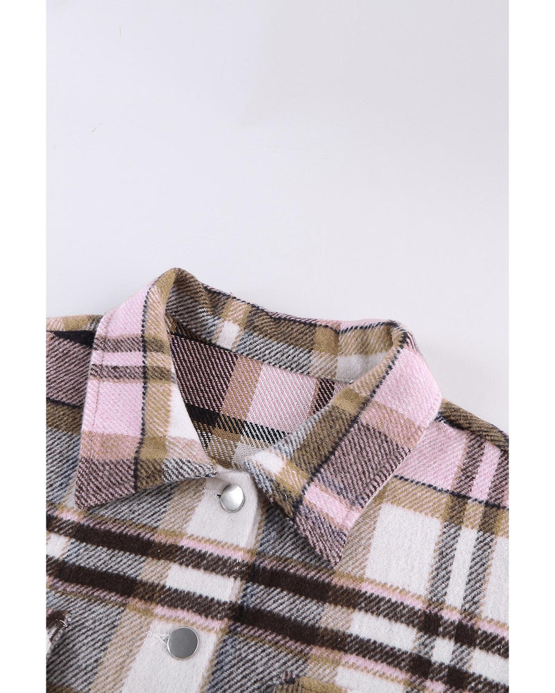 Azura Exchange Pink Geometric Plaid Print Pocketed Shacket - XL