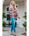 Azura Exchange Red Geometric Plaid Print Pocketed Shacket - L
